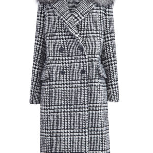 Двубортное шерстяное пальто с воротом из меха чернобурой лисы ERMANNO SCERVINO