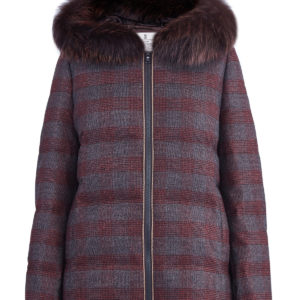 Пуховик из шерсти с клетчатым узором и меховой опушкой BRUNELLO CUCINELLI