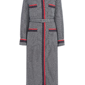 Пальто из фактурной шерсти с шевронным узором и лентой Web GUCCI