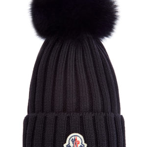 Шерстяная шапка с помпоном из меха лисы Silver Fox MONCLER