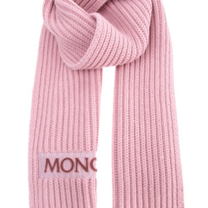 Шарф из шерсти в технике английской резинки с символикой бренда MONCLER