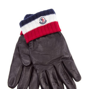 Перчатки из кожи наппа с вязаной трехцветной отделкой MONCLER