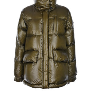 Темно-зеленый пуховик с воротником-стойкой Woolrich