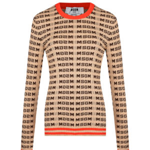 Джемпер с контрастным вырезом и манжетами MSGM