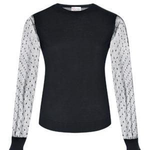 Черная трикотажная блузка с прозрачными рукавами Red Valentino